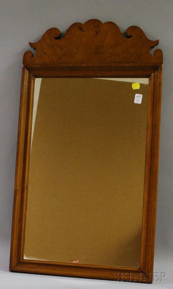 Wallace Nutting Queen Anne Style Maple Mirror, bra: Wallace Nutting Queen Anne Style Maple Mirror, branded block letter mark, lg. 29 3/8 in.