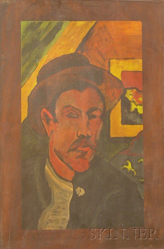 Unframed Oil on Panel, Portrait de l'artiste [Self: Unframed Oil on Panel, Portrait de l'artiste [Self-Portrait with a Hat], After Paul Gauguin, 20 1/2 x 13 3/4 in. N.B. The original is in the permanent collection of the Musee d'Orsay.