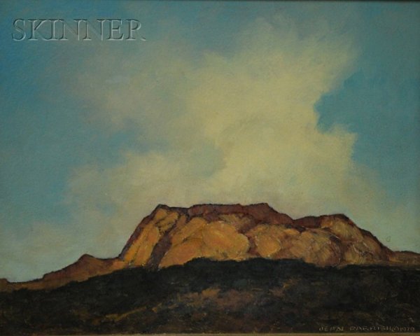 Jean Parrish (American, 1911-2004) Golden Mesa Sig: Jean Parrish (American, 1911-2004) Golden Mesa Signed "JEAN PARRISH © 1979" incised l.r., identified on a label on the back of the frame, oil on masonite, 8 x 10 in., framed. Condition: Sur