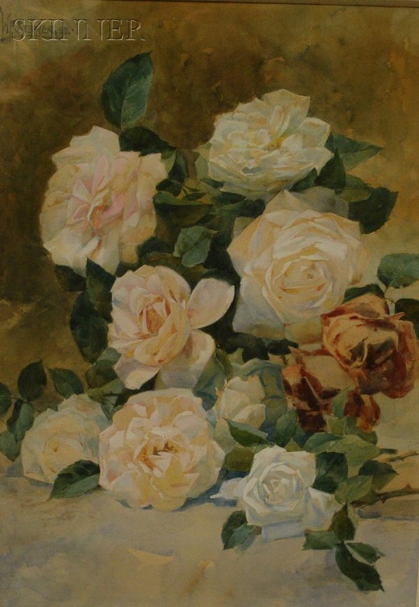 William Frederick Stecher (American, 1864-1940) St: William Frederick Stecher (American, 1864-1940) Still Life with Roses Signed and dated "W.F. Stecher. 92." u.l., Watercolor on paper/board, 18 5/8 x 13 1/4 in., framed. Condition: Staining, not examin