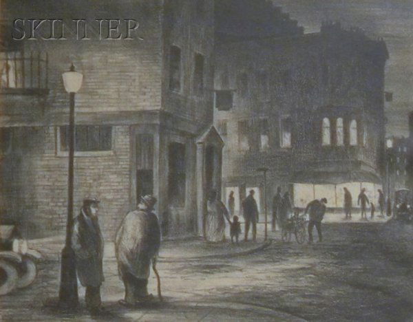 John Worthington Gregory (American, b. 1903) Night: John Worthington Gregory (American, b. 1903) Night in Boston. Signed in pencil l.r., titled in pencil l.l., initialed in the matrix. Lithograph, framed.