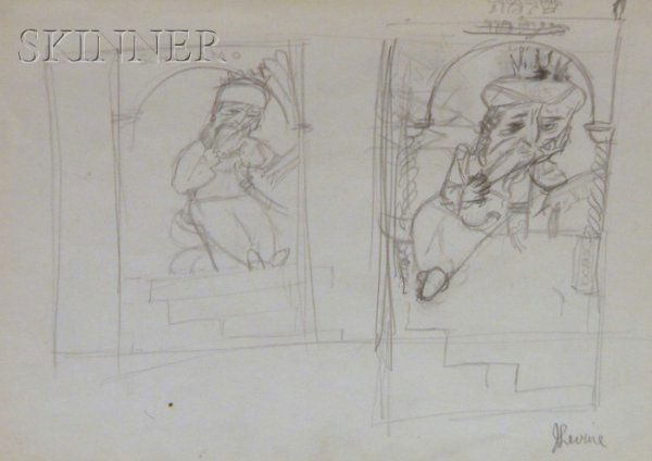 Jack Levine (American, born 1915) Schelomo Signed: Jack Levine (American, born 1915) Schelomo Signed "JLevine" l.r., titled within the drawing, inscribed with a shopping list on the reverse; titled and inscribed in pen on the back of the mat, with a