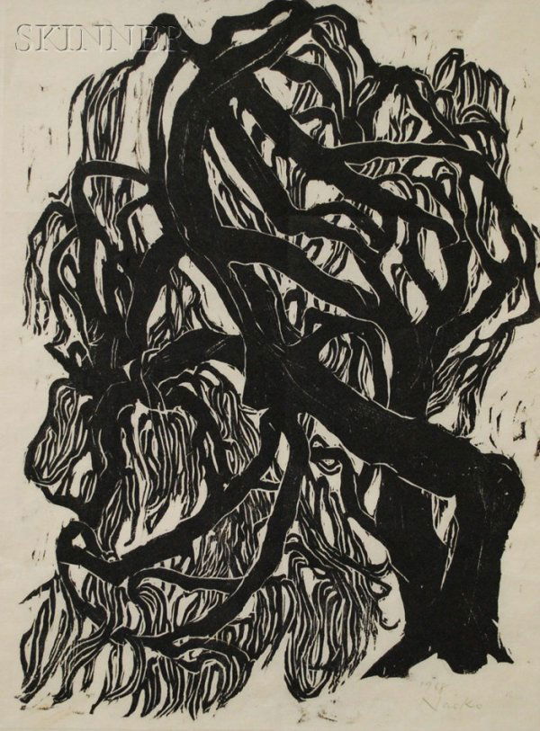 Naoko Matsubara (Japanese, b. 1937) Willow Signed: Naoko Matsubara (Japanese, b. 1937) Willow Signed and dated "1968 Naoko" l.r. Woodblock print, sight size 12 x 9 in., framed.