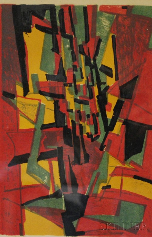 Lot of Two Modern Prints: Pierre Dmitrienko (Fren: Lot of Two Modern Prints: Pierre Dmitrienko (French, 1925-1974), Abstract, signed "Dmitrienko" in pencil l.r., numbered "41/50" l.l., color lithograph, sight size 10 1/4 x 7 in.; Jean Lurcat (Fren