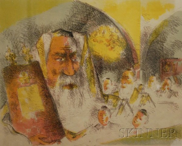 Lot of Two Color Lithographs by Chaim Gross (Ameri: Lot of Two Color Lithographs by Chaim Gross (American, 1904 - 1991) In the Synagogue and Bar-Mitzvah Both signed and dated, ".../'74..." in pencil l.r., titled l.c.; numbered l.l.