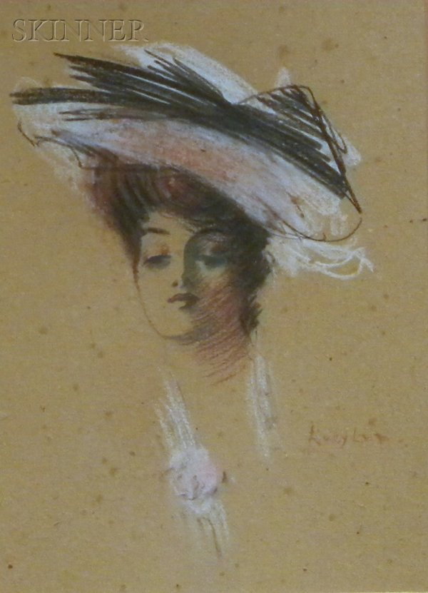 Attributed to Lucy Lee Robbins (American, 1865 - 1: Attributed to Lucy Lee Robbins (American, 1865 - 1943) Portrait Head of an Elegant Young Woman Signed "Lucy Lee" l.r. Pastel on paper mounted to matboard, sight size 11 1/4 x 8 1/4 in., framed. Condit