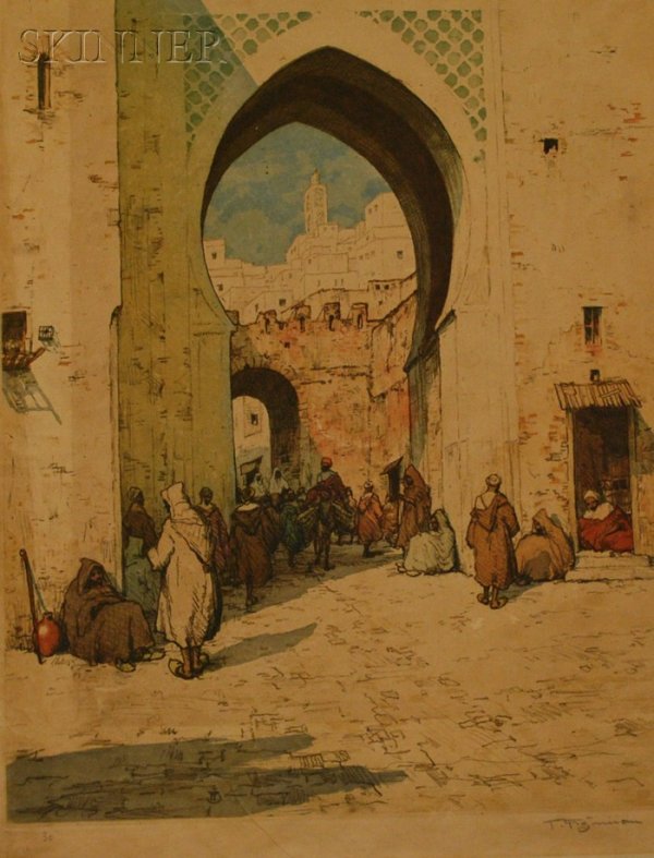 Frantisek Simon-Tavik (Czech, 1877-1942) Arabian G: Frantisek Simon-Tavik (Czech, 1877-1942) Arabian Gateway. Signed in pencil l.r. Soft ground etching with coloring, matted, unframed.
