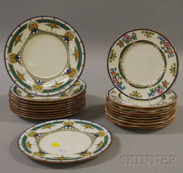 Two Sets of Mintons Enamel Decorated Porcelain Pla: Two Sets of Mintons Enamel Decorated Porcelain Plates, a set of ten, and a set of ten Selkirk pattern, respective dia. 7 3/4 and 9 in.