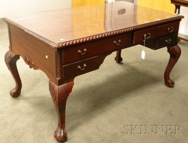 Chippendale-style Carved Mahogany Flat-top Partner: Chippendale-style Carved Mahogany Flat-top Partners' Desk, ht. 29 1/4, lg. 54, wd. 31 1/2 in.