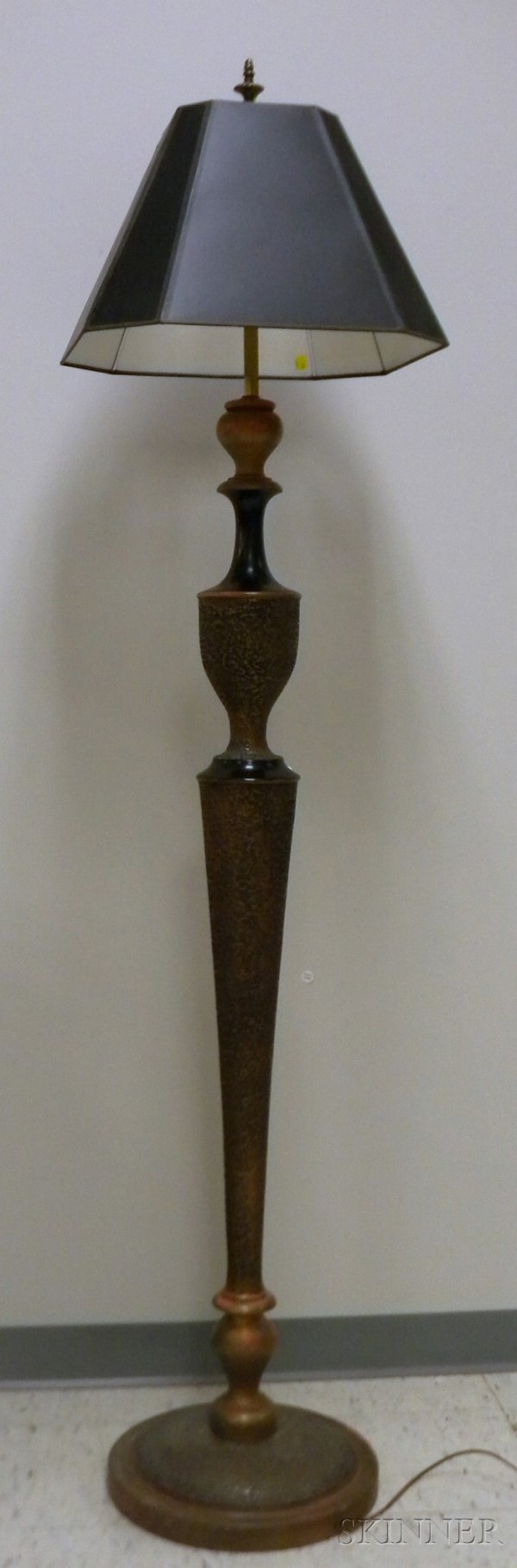 Part-ebonized and Painted Turned Wood Floor Lamp, : Part-ebonized and Painted Turned Wood Floor Lamp, body ht. 58 in.