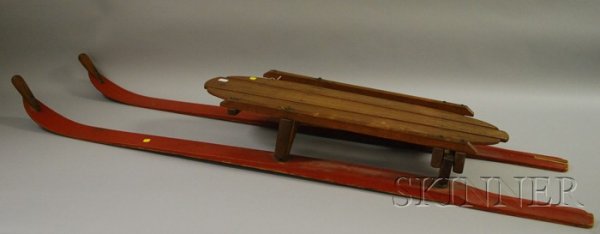 Vintage Flexible Flyer No. S-62 Ski Racer Sled, s: Vintage Flexible Flyer No. S-62 Ski Racer Sled, stenciled labeling and paper tag, overall lg. 61 in.