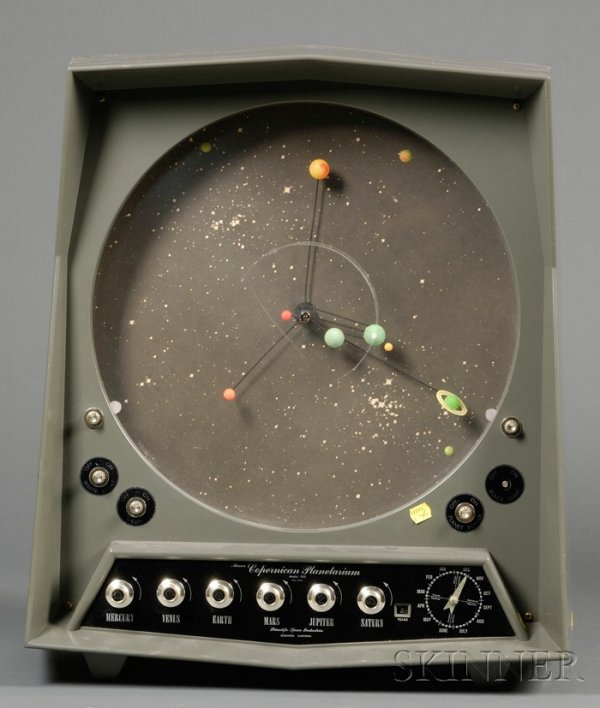 Musser Copernican Planetarium, Scientific Space In: Musser Copernican Planetarium, Scientific Space Industries, c 1960, the model 500 planetarium in heavy plastic casing features motorized planetary motions of Mercury, Venus, Earth, Mars, Jupiter and S