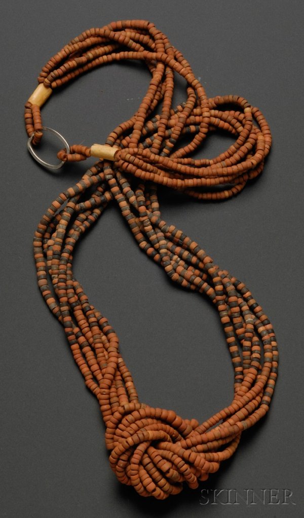 Pre-Columbian Multi-strand Necklace, Colombia, c. : Pre-Columbian Multi-strand Necklace, Colombia, c. 1000-1500 A.D., composed of six strands of red-brown and black ceramic beads, lg. 30 in.