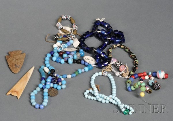 Lot of Plains Trade Bead Adornments, probably Crow: Lot of Plains Trade Bead Adornments, probably Crow, includes four bracelets, two strands, and other miscellaneous items, lg. to 22 in. Provenance: Lammers Trading Post.