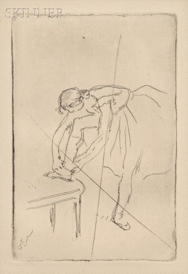 Lot of Two Prints: Edgar Degas (French, 1834-1917),: Lot of Two Prints: Edgar Degas (French, 1834-1917), Danseuse mettant son chausson, c. 1892, second (after cancellation) state of two (Delteil, 36); and Pierre-Auguste Renoir (French, 1841-1919),