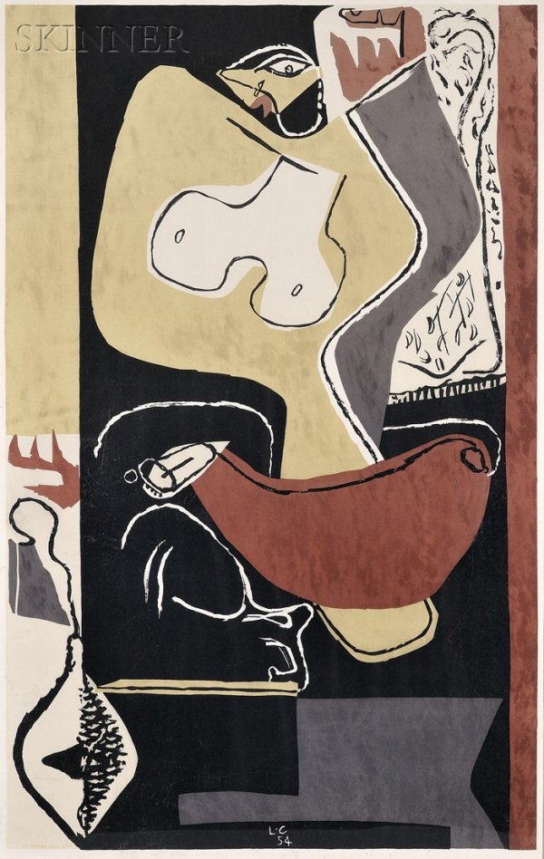 Le Corbusier (Swiss/French, 1887-1965) Femme ? la m: Le Corbusier (Swiss/French, 1887-1965) Femme ? la main lev?e, 1954. Initialed and dated within the matrix, inscribed "CH SORLIER GRAV. LITH" within the matrix l.l., identified on a label from the Obel