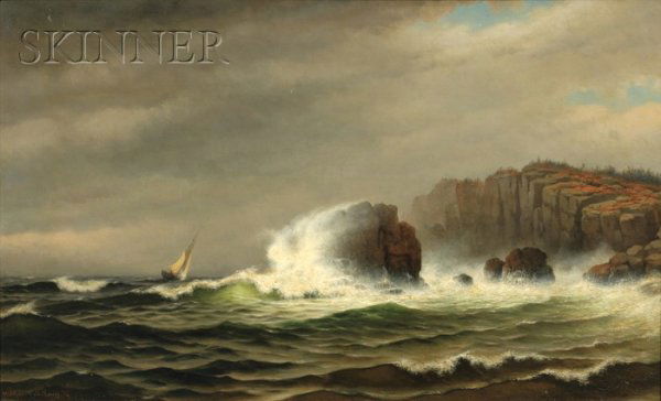 William Frederick De Haas (American, 1830-1880) St: William Frederick De Haas (American, 1830-1880) Stormy Coast alternatively titled Rocky Shores Signed and dated "William F. de Haas '74" l.l., identified on a presentation plaqu