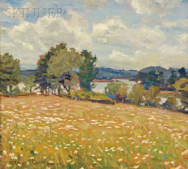 Robert Emmett Owen (American, 1878-1957) Daisy Fie: Robert Emmett Owen (American, 1878-1957) Daisy Field at Cross River,alternatively titled Cross River Daisy Field Signed "R. Emmett Owen" l.l., titled on a period label affixed t