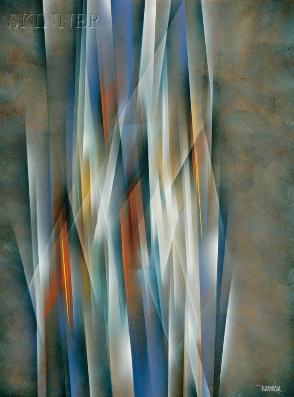 Leonardo M. Nierman (American, b. 1932) Column of : Leonardo M. Nierman (American, b. 1932) Column of Light Signed "Nierman" l.r. Oil on Masonite, 31 1/2 x 23 1/2 in. (80.0 x 59.7 cm), framed. Condition: Minor surface abrasions. Pr