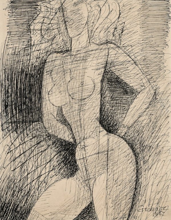 Marcel Gromaire (French, 1892-1971) Femme Nue Sign: Marcel Gromaire (French, 1892-1971) Femme Nue Signed and dated "Gromaire/ 1957" l.r., with a label from Kravetz Gallery, Rochester, New York, on the backing. Ink on paper, sheet size 12 3