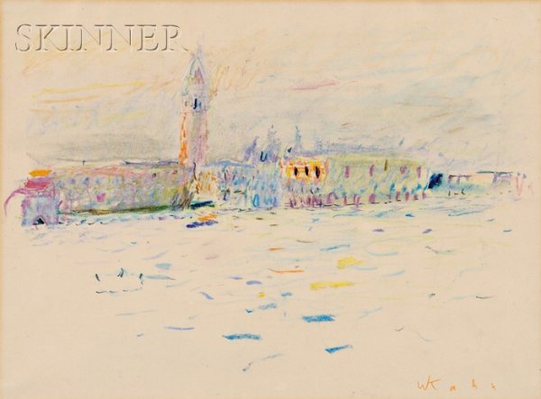 Wolf Kahn (American, b. 1927) San Marco from the L: Wolf Kahn (American, b. 1927) San Marco from the Lagoon, 1958 Signed "WKahn" l.r., identified in an exhibition catalogue (see below) affixed to the reverse. Pastel o