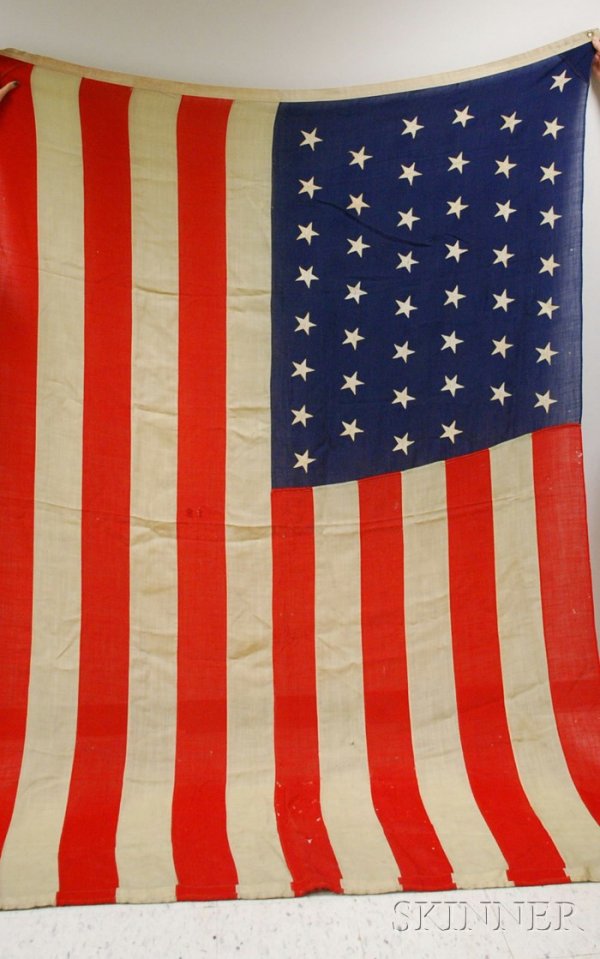 Machine-stitched Pieced and Applique Linen Forty-si: Machine-stitched Pieced and Applique Linen Forty-six Star American Flag, 1908-1912, approx. 70 x 104 in.