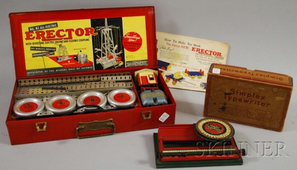 A. C. Gilbert Company Electric Erector Set and Toy: A. C. Gilbert Company Electric Erector Set and Toy Simplex Typewriter, both in original boxes, erector set includes instruction and decals.