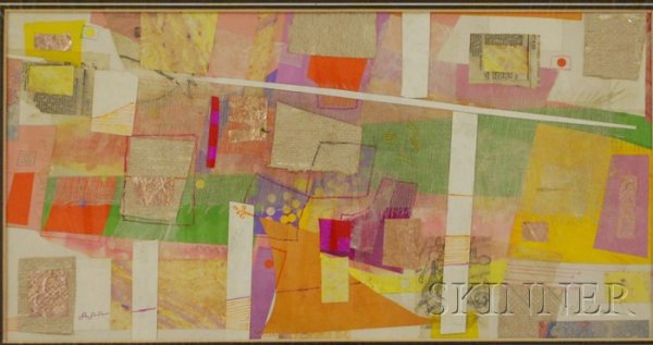 Edward Goldman (American, 1916-2006) Unframed Coll: Edward Goldman (American, 1916-2006) Unframed Collage. Signed l.r., sight size 18 1/4 x 9 1/4 in.