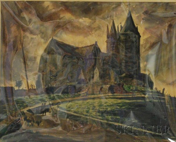 Edward Goldman (American, 1916-2006) Unframed Wate: Edward Goldman (American, 1916-2006) Unframed Watercolor View of France. Signed and dated 1945 l.r., sight size 12 3/8 x 10 in.