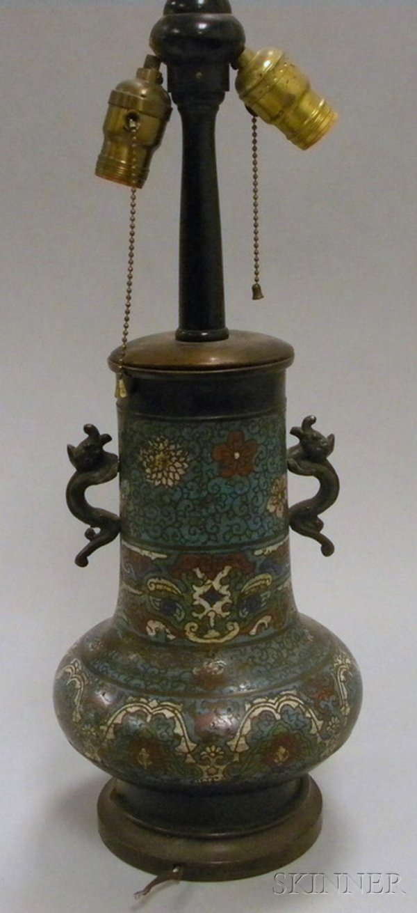 Chinese Export Bronze and Champleve Vase/Table Lam: Chinese Export Bronze and Champleve Vase/Table Lamp.