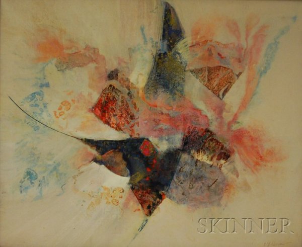 Edward Goldman (American, 1916-2006) A Memory of J: Edward Goldman (American, 1916-2006) A Memory of Japan. Signed l.r., inscribed, titled, and dated 1980 on reverse. Acrylic on canvas, 35 1/2 x 29 1/4 in., framed.