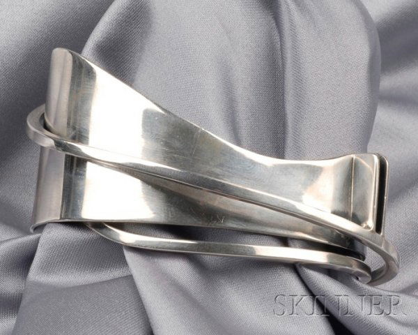 Sterling Silver Bracelet, Ed Wiener, c. 1950, of ab: Sterling Silver Bracelet, Ed Wiener, c. 1950, of abstract form, signed. Note: Similar examples are pictured in Structure and Ornament: American Modernist Jewelry 1940-1960, no. 33, and Jewelry by Ed W