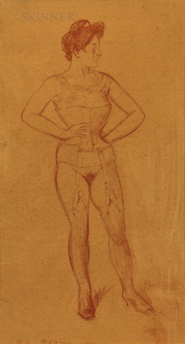 Everett Shinn (American, 1876-1953): Everett Shinn (American, 1876-1953) Woman in a Corset Signed and dated "E SHINN/1906" l.c., titled on a label from FAR Gallery, New York, affixed to the frame backing. Cont? crayon