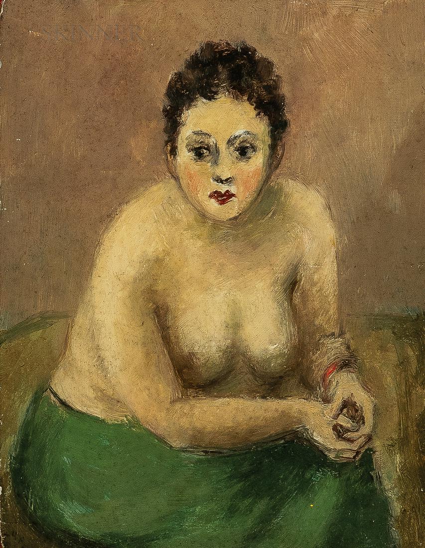 Alexander Brook (American, 1898-1980): Alexander Brook (American, 1898-1980) Fatty Unsigned, identified and titled on a label from Salander-O'Reilly Galleries, New York, affixed to the reverse. Oil on board, 7 x 5 1/2 i