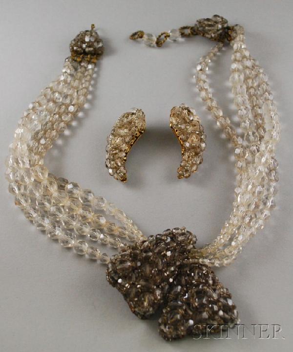 Coppola & Toppo Costume Necklace and Matching Earc: Coppola & Toppo Costume Necklace and Matching Earclips, Italy.