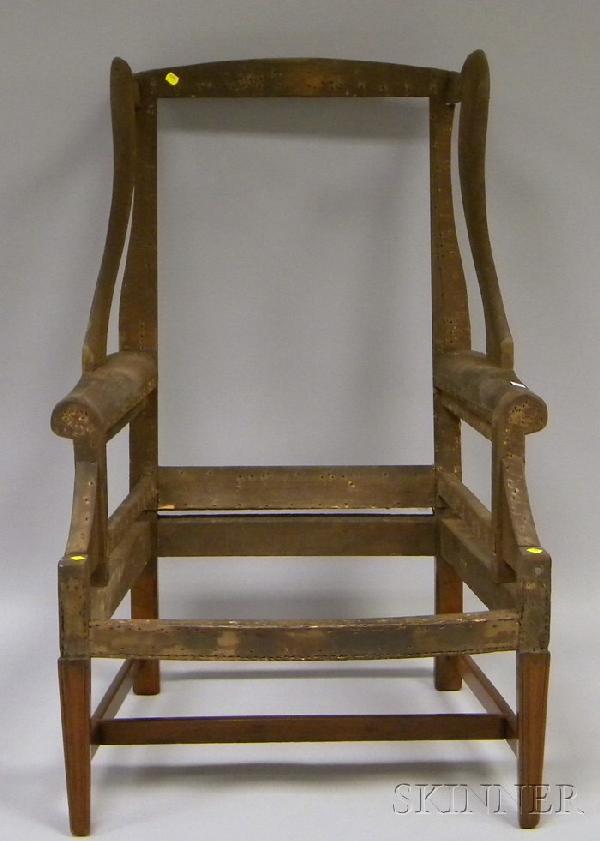 Hepplewhite-style Mahogany Wing Chair Frame, (lack: Hepplewhite-style Mahogany Wing Chair Frame, (lacking upholstery).