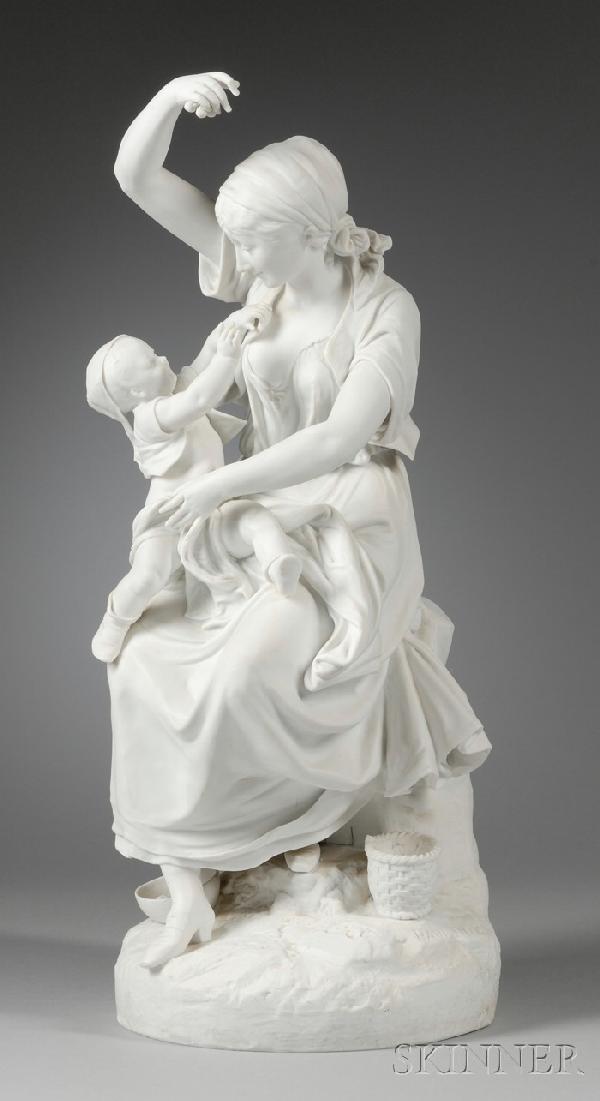Parian Mother and Child Figural Group, after Paul : Parian Mother and Child Figural Group, after Paul Duboy, (good condition with child finger off, basket contents missing), ht. 23 1/2 in.