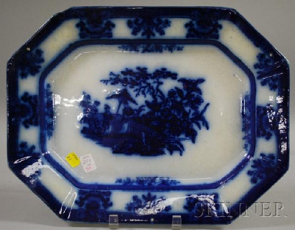 Davenport Flow Blue Amoy Pattern Ceramic Platter,: Davenport Flow Blue Amoy Pattern Ceramic Platter, lg. 16 in.