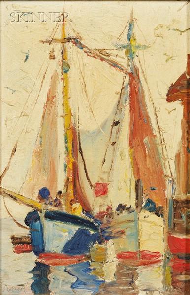 John Ward (American, 20th Century), Harbor View,: John Ward (American, 20th Century) Harbor View Signature incised "J Ward" l.l. Oil on canvas mounted onto board, 9 x 6 in., framed. Condition: Surface grime.