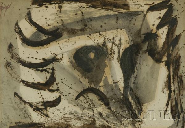 Attributed to Irving Guyer (American, b. 1916), Y: Attributed to Irving Guyer (American, b. 1916) Young Owl Signed "Guyer" u.l., titled in pencil on the reverse. Mixed media (ink and sand) on paper, sight size 16 x 23 in., framed. Condition