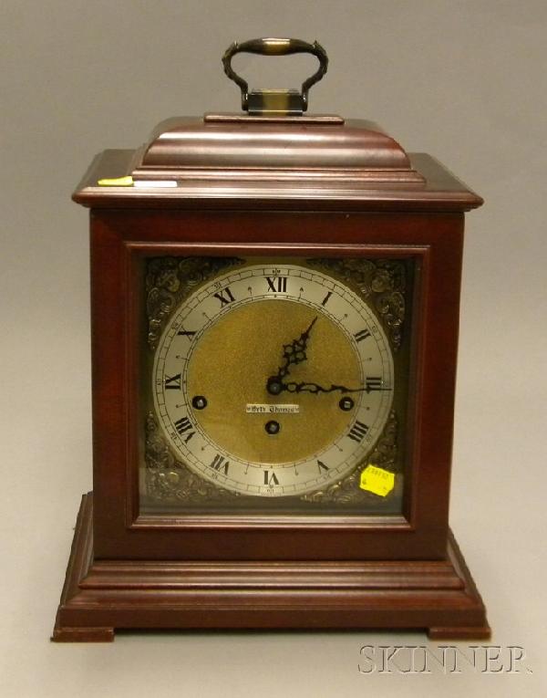 Seth Thomas Quarter-chiming Bracket Clock, with e: Seth Thomas Quarter-chiming Bracket Clock, with eight-day pendulum movement playing Westminster chimes on wire rods.