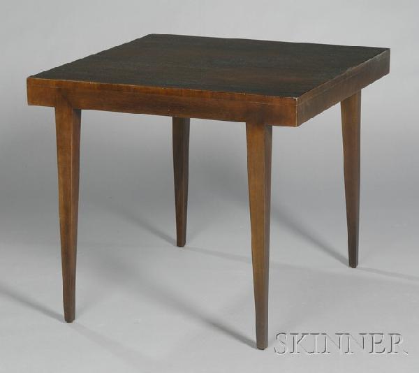 T.H. Robsjohn-Gibbings Mahogany Games Table, Widd: T.H. Robsjohn-Gibbings Mahogany Games Table, Widdicomb Furniture, paper label, ht. 28 1/2, 32 in. sq.