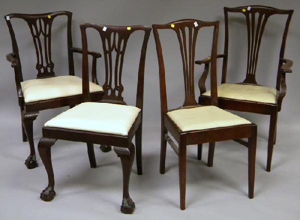 Set of Eight Chippendale-style Carved Mahogany Di: Set of Eight Chippendale-style Carved Mahogany Dining Chairs, with white Naugahyde upholstered slip seats, along with a Federal-style armchair.