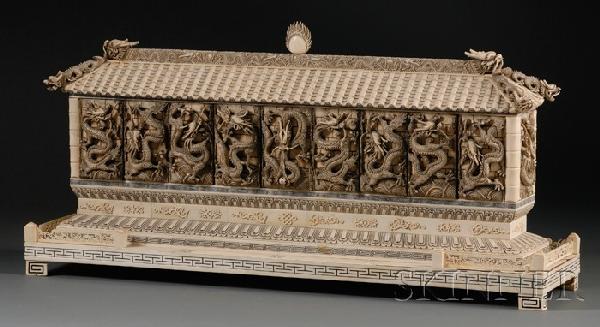 Large Ivory Carving, China, finely carved as the N: Large Ivory Carving, China, finely carved as the Nine-Dragon Wall (Jiu Long Bi) at the Forbidden City, ht. 13 1/4, lg. 32 1/2 in.