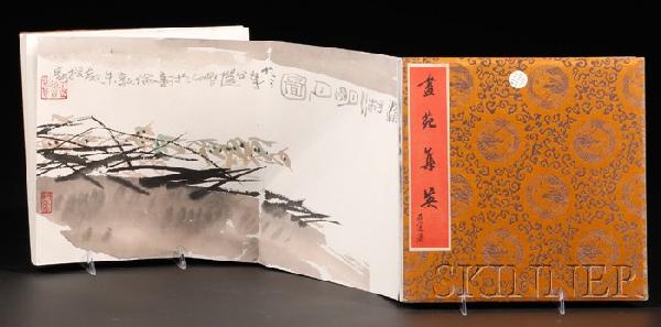 Album Leaves, China, ink and color paintings as we: Album Leaves, China, ink and color paintings as well as calligraphic work by artists who once visited Charles Chu's house, ten paintings and four calligraphic pieces in total, 24 x 12 in. each.