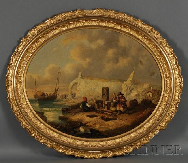 Pair of Dutch Coastal Scenes, 18th/19th Century Ca: Pair of Dutch Coastal Scenes, 18th/19th Century Carrying the Fishing Gear and Winding the Tow Line Both unsigned. Both oil on canvas mounted to board, sight sizes 26 1/2 x 21 1/2 in. (54.0 x 67.4 cm),