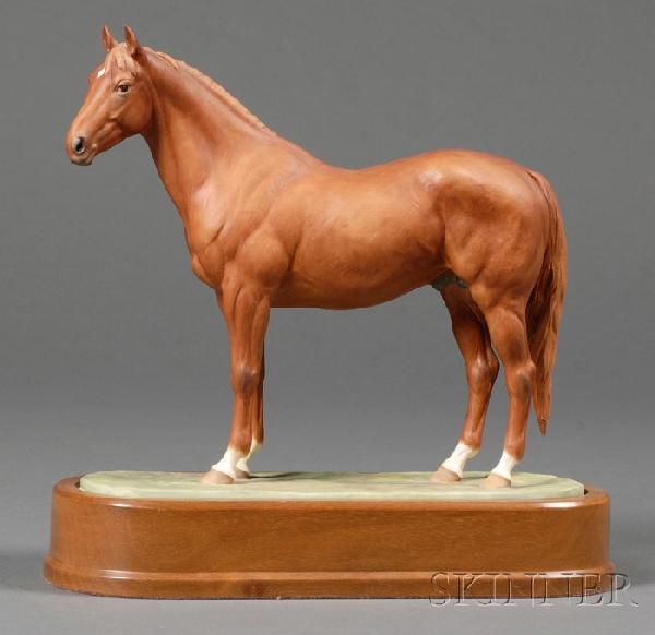 Royal Worcester Bone China Model of the Race Horse: Royal Worcester Bone China Model of the Race Horse Hyperion, England, c. 1965, modeled by Doris Lindner, polychrome enamel decorated, printed mark, ht. 9 1/4 in.