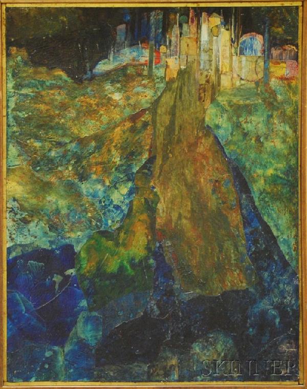 Blair Lent (American, 1930-2009) Lot of Two Works: Blair Lent (American, 1930-2009) Lot of Two Works: Blue Earthscape #3 and Sun City #2. Blue titled, dated, and signed "...1964 BLAIR LENT" in pencil on the strainer,