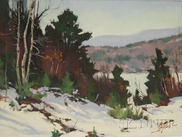 John Leo Loughlin (American, 1931-2004) Study for P: John Leo Loughlin (American, 1931-2004) Study for Princeton Winter. Signed "Loughlin" l.r., inscribed and dated "Mt. Wachusett 89" on the stretcher, identified on labels and information affixed to