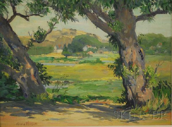 American School, 20th Century Field in Summer. Sig: American School, 20th Century Field in Summer. Signed "Anna Nason" l.l. Oil on canvasboard, 12 x 16 in., framed.